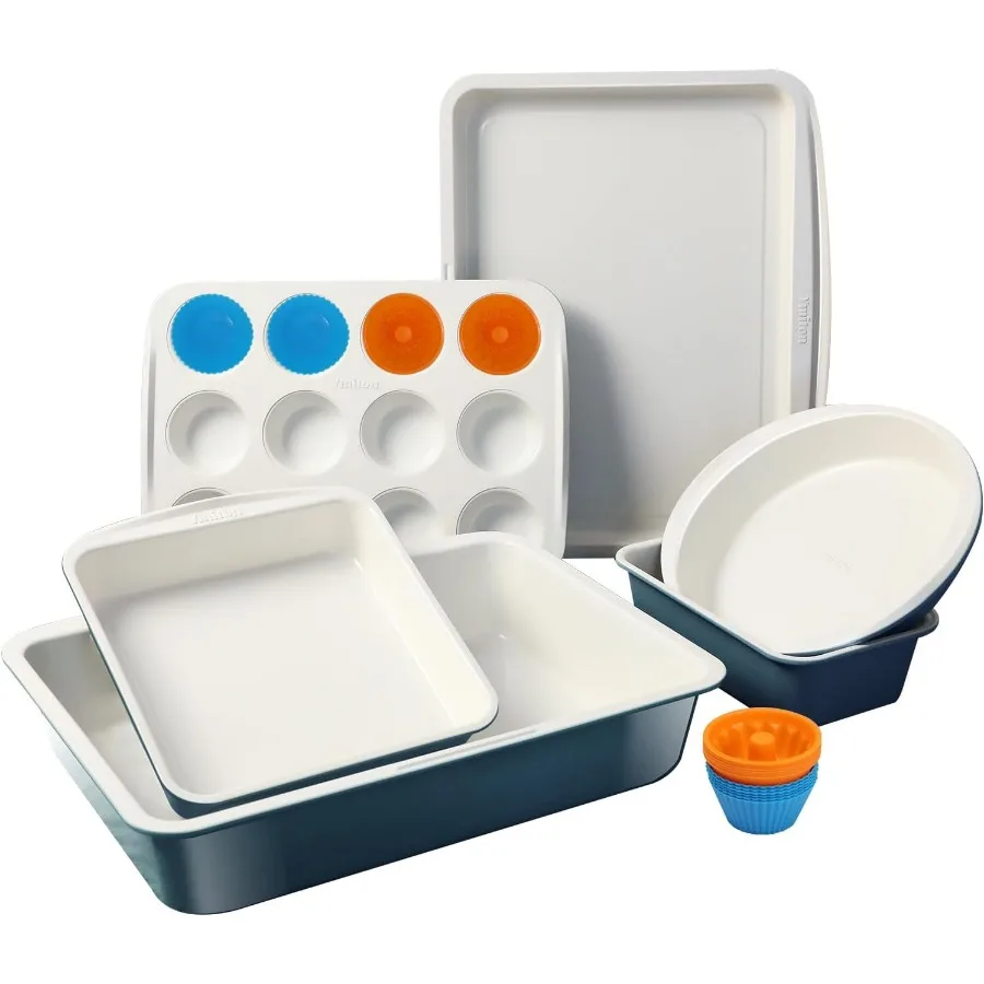 

Ceramic Nonstick Baking Pans Set for Home Baking Enthusiasts 30Piece Stackable Bakeware with HighTemperature Resistance up to 5