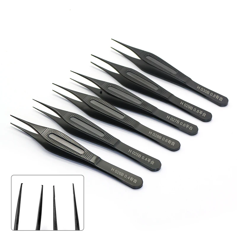 Black Ophthalmic Microscopic Tweezer Double Eyelid Stitch Removal Tweezers Cosmetic Plastic Toothed Eye Surgical Tools