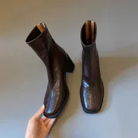 Autumn Vintage Elastic Slim Women Ankle Boots Fashion Soft Leather Shoes Ladies Elegant Thick Heel Mordern Short Booties - Image 6