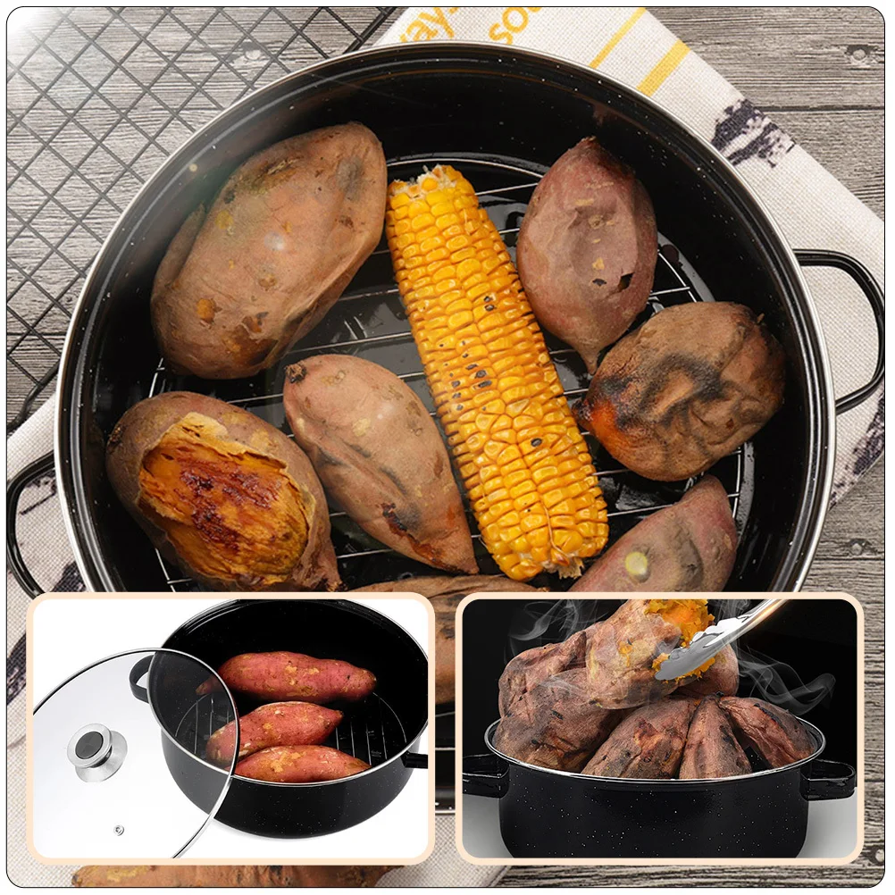 

1 Set Roasted Pot For Chestnut Chicken-Wings Cast Iron Baked Container Versatile Kitchen Roasting Tool Even Heat Design