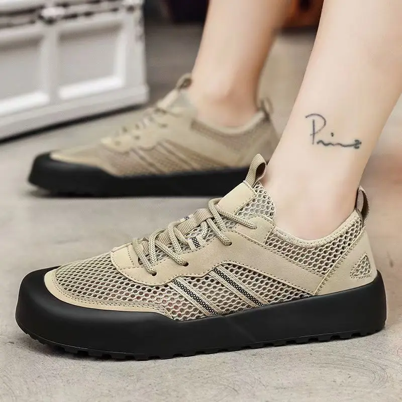 

Men Summer New Big Mesh Casual Board Shoes Soft Sole Non Slip Breathable Low Top Lace Up Lightweight High Quality Casual Sneaker