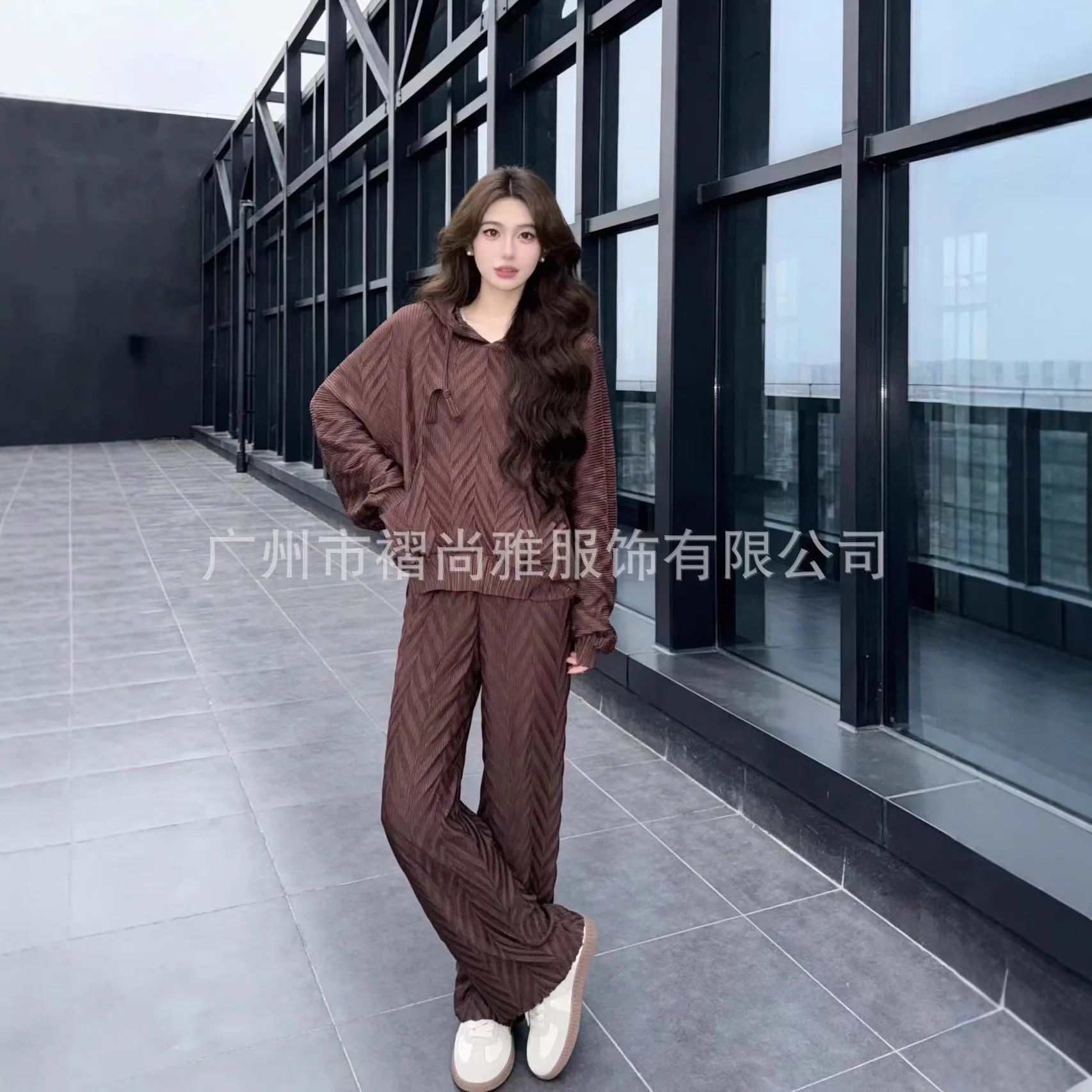 미야케 플리츠 2026 봄과 가을 신상 수제 플리츠 후드 수트 단색 플리츠 캐주얼 루즈 탑 바지 어린이용