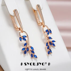 SYOUJYO Blue Natural Zircon Leaf Shape Dangle Earrings For Women 585 Rose Gold Color Long Earrings Party Gift