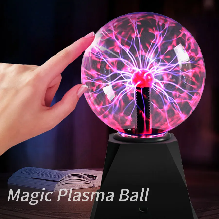 Bola de iones electrostática Magic Lightning para el hogar, bola luminosa de doble uso con batería USB, Sensor táctil, 3/4/5/6 pulgadas