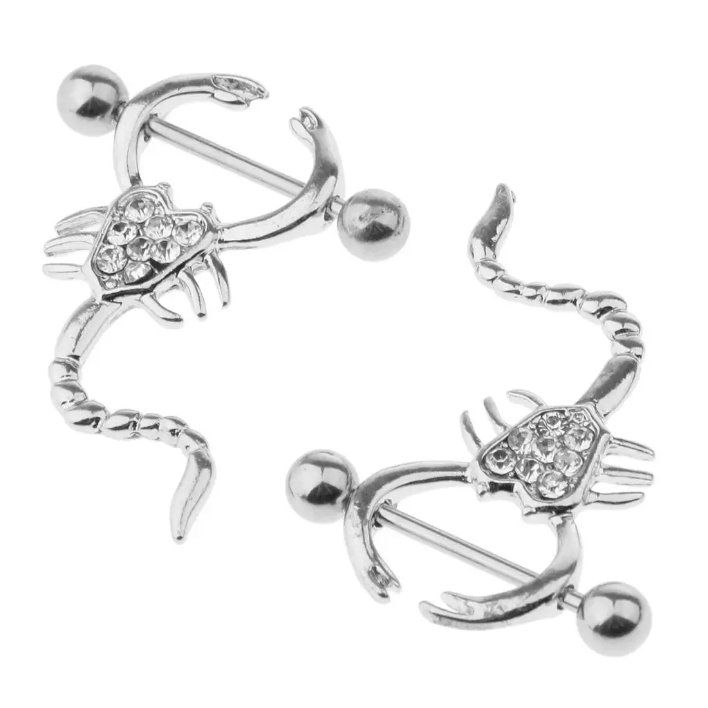 Stainless Steel Nipple Bar Ring Scorpion Design 16 Gauge Shield Body Jewelry for Nipple Piercing and Breast Accessories