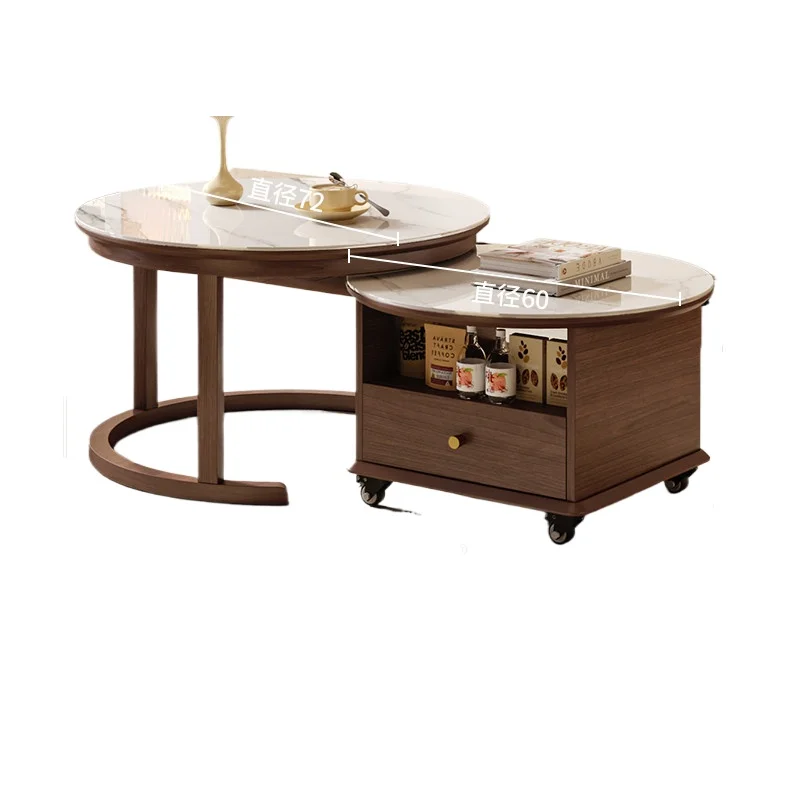 CX medieval rock slab coffee table solid wood tea table, high-end log round telescopic small living room table