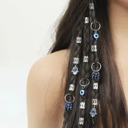 16pcs Evil Eye Hamsa Hand Charm Hair Ring,Dreadlock Beads Hair Braid Rings Clips Dread Lock Hair Braiding Decoration Accessories