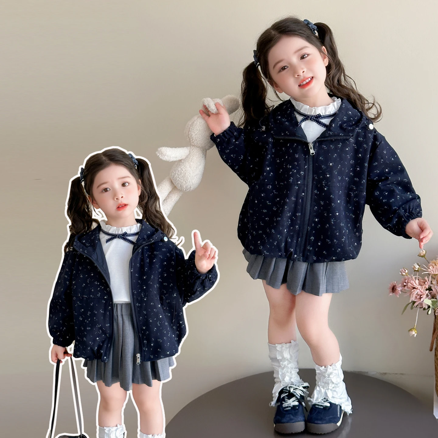 

Autumn Children Coat Cotton Floral Printed Cardigan Baby Zipper Jackets Loose Retro Toddler Little Girl Casual Outerwear Coats