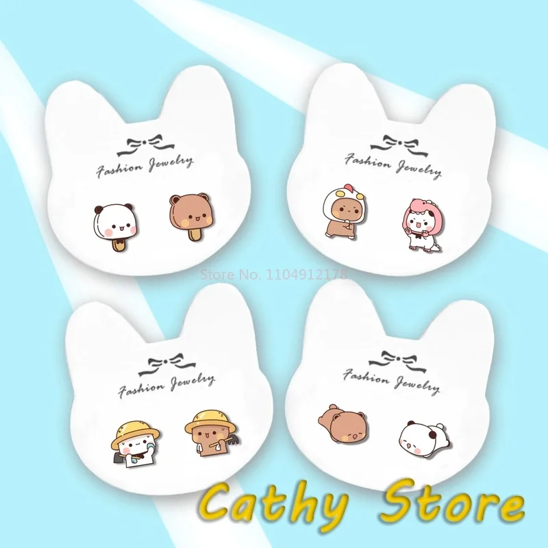 2025 Kawaii Małe Panda Bubu i Yier Srebrne Kolczyki Sztyfty Klipsy do Uszu Model Kreskówkowy Modny Trend Kolczyki Uroczy Prezent Urodzinowy