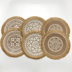 4pcs/6pcs Natural Vintage Jute Woven Placemats Bohemian Style Party Party Decoration Hanging Wall Decoration Mat Vase Mat