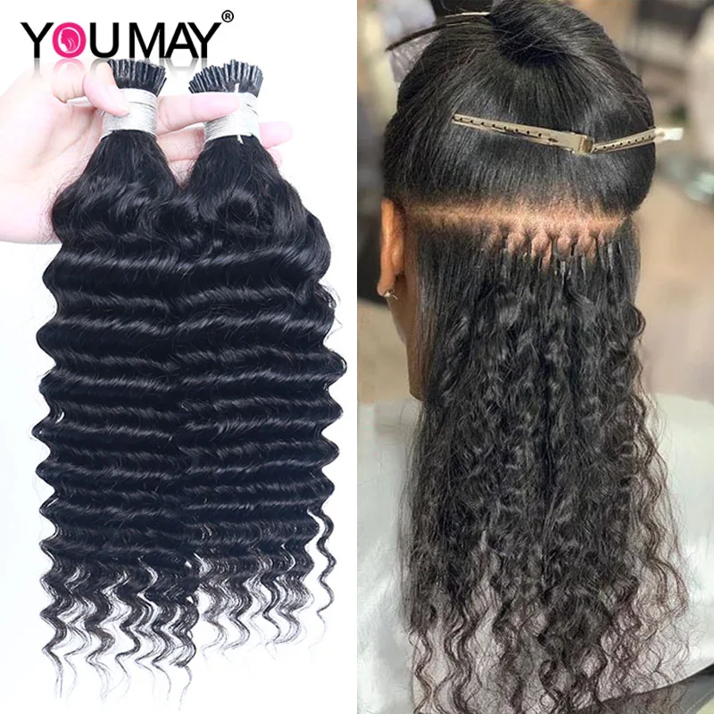 Deep Wave I Tip Hair Extensions Microlinks For Black Women Malaysia Virgin Hair 100% Human Hair Bulk Natural Black You May