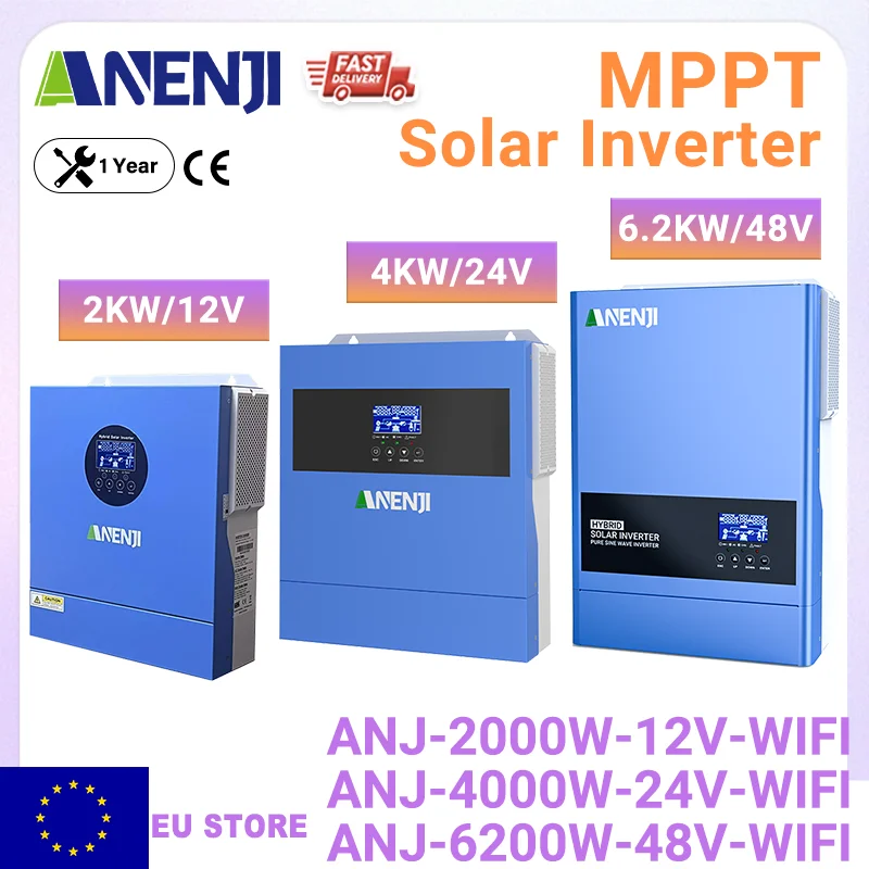 Onduleur solaire hybride MPPT 6.2KW 4.2KW 2KW 48V 24V 12V, grille marche/arrêt, contrôleur de chargeur solaire intégré 120A 100A 60A, onde sinusoïdale Pure