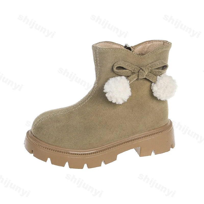 الفتيات الحلو القوس الدافئة شعر عالية أعلى أحذية بوت قصيرة 2025 الشتاء الأطفال الرجعية تنوعا Pluch مريحة عدم الانزلاق القطن الأحذية