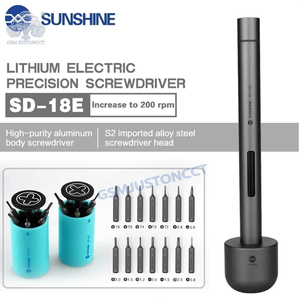 

Sunshine SD-18E Electric Screwdriver Set S2 Alloy Steel with Mini Screwdriver Storage Box for iPhone iPad Camera Table Repair