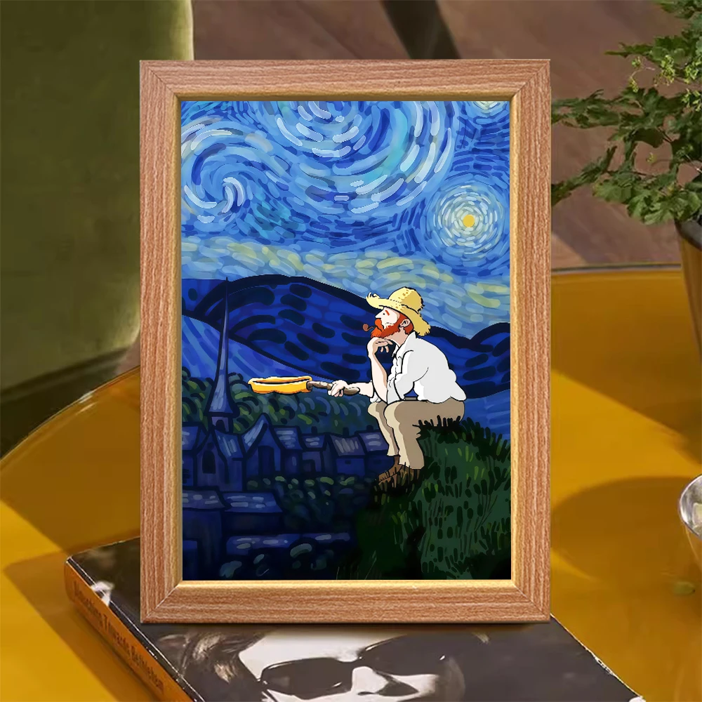 Lukisan Lampu LED Seni Van Gogh Seni Abstrak Hadiah Rumah Lampu Suasana Hati Pengisian Daya USB Dekorasi Ruangan Hadiah Lukisan Hadiah Ulang Tahun