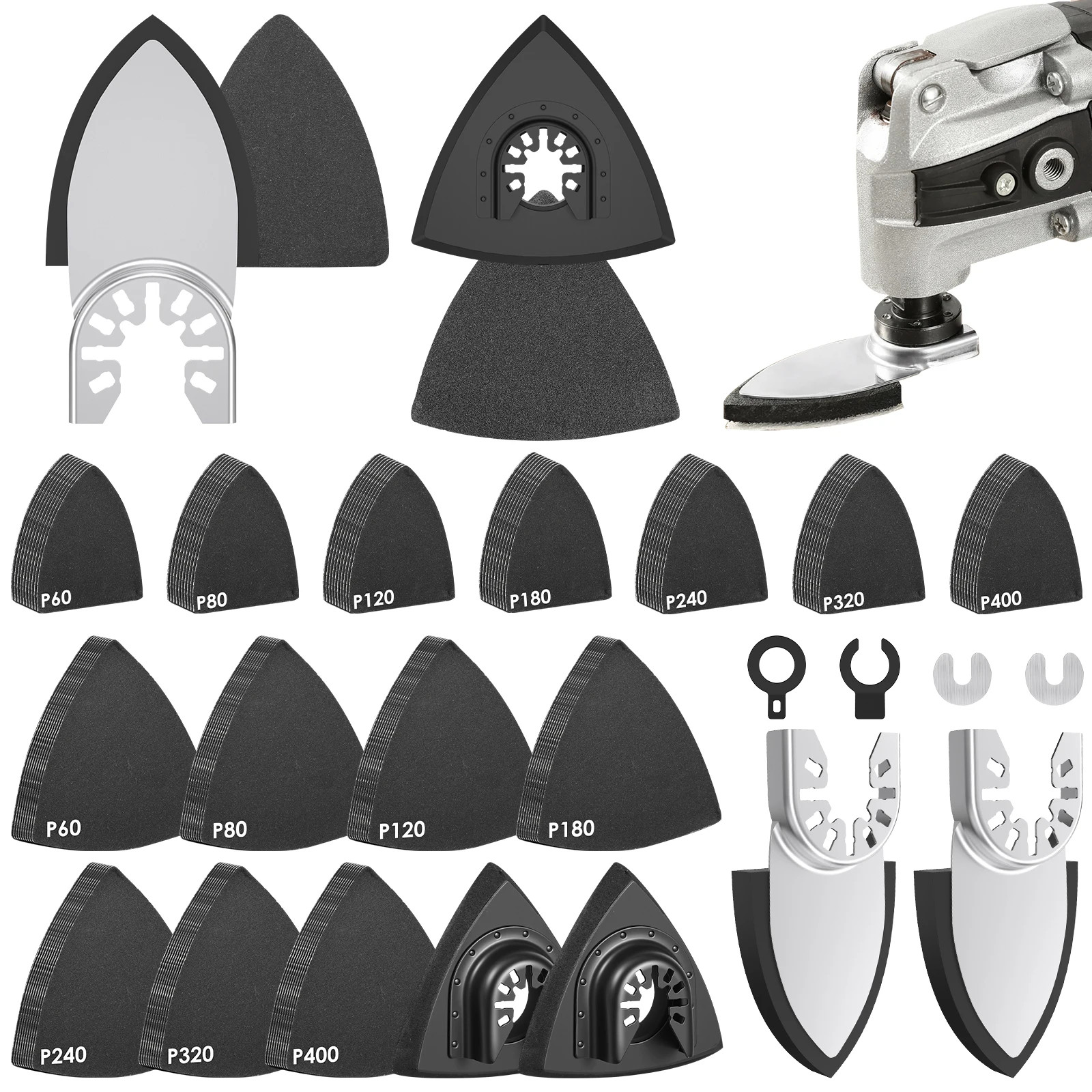 148Pcs Sand Pad Assorted Set 60/80/120/180/240/320/400 Grits Sanding Sandpaper Pad Multi Tool Sanding Pads For Fein Bosch Dremel