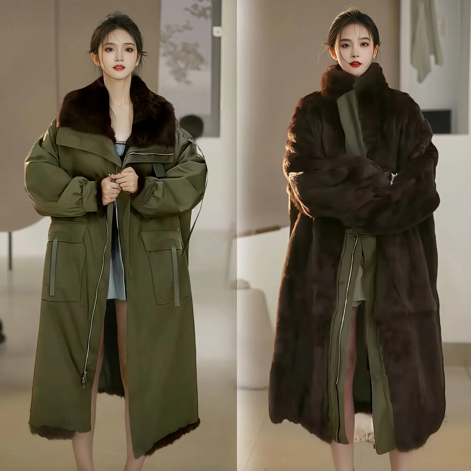 

Winter New Women's Down Cotton Jacket Loose Windproof Workwear Parker Fake Fur Coat