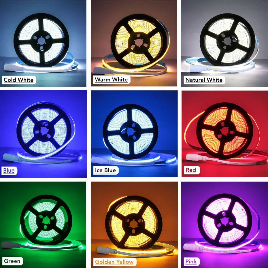 12V Ultra-Thin COB LED Strip 320LEDs/m 0.5m-5m Dimmable Tape with Bluetooth/3-Key Control for Home DIY Lighting Applications