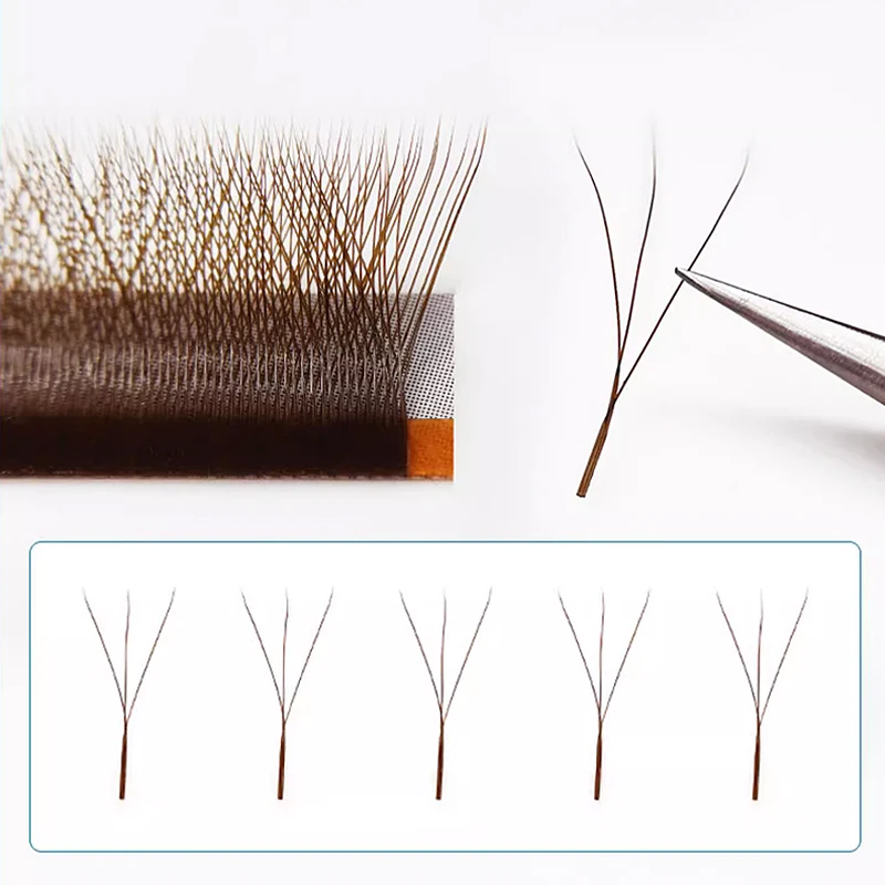 MARIA Brown-pestañas individuales con forma de W, extensión de pestañas de colores, natural, suave, visón negro Real, prefabricadas, voluminosas