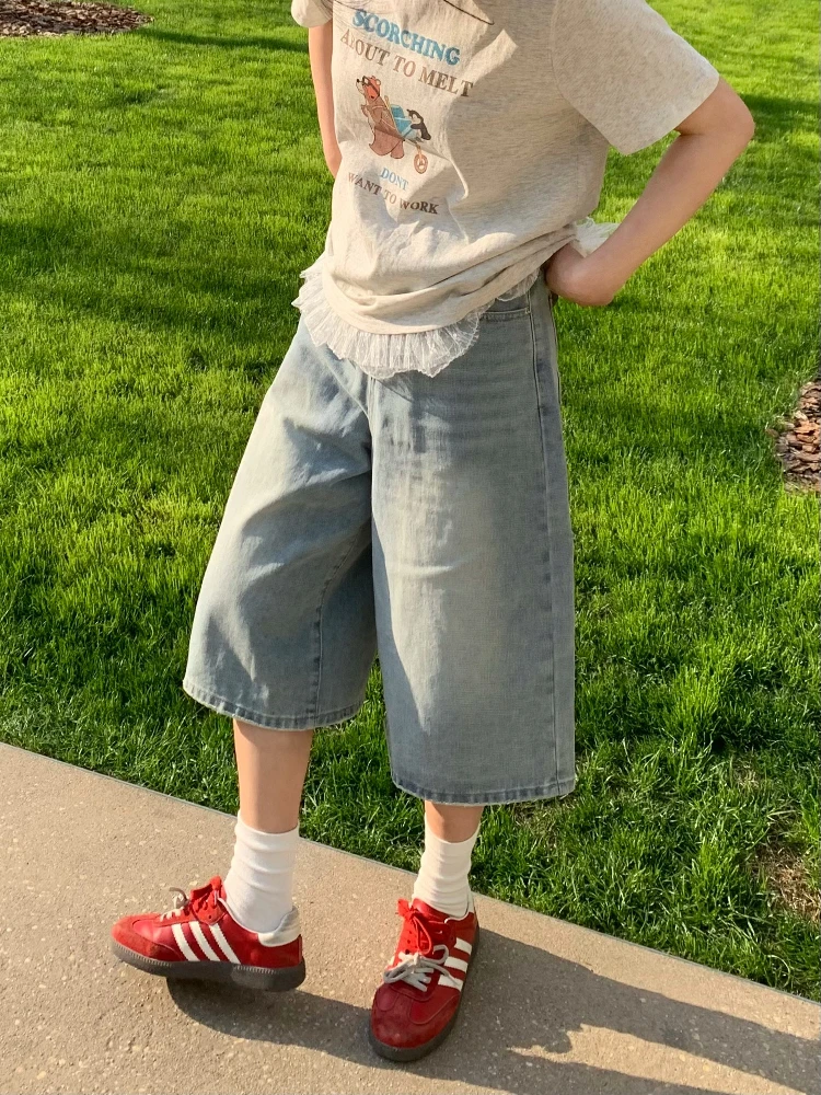 

Waed Light Blue Jeans Women's Loose Slimming Wide Leg Pants Seven-Foot Spring Summer Korean Sle High Waist Jeans