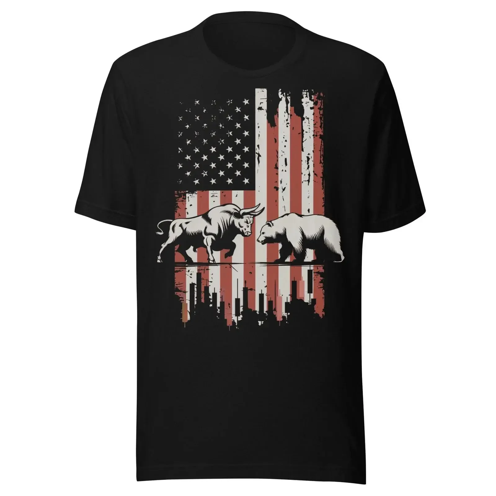 Bullish Bearish Bull VS Bear Clash US Flag Wall Street Trading XRP BTC T Shirt vintage Washed Versatile graphic streetwear