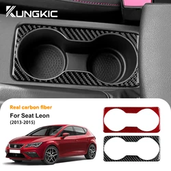 For SEAT Leon 2013 2014 2015 Real Soft Carbon Fiber Sticker Car Gear Cup Holder Frame Trim LHD RHD Interior Accessories