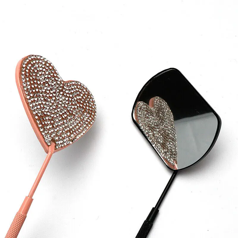 Handheld Love Makeup Mirror, Extensão dos cílios, Espelho de aço inoxidável com diamantes, Professional Eyelash Beauty, 1Pc