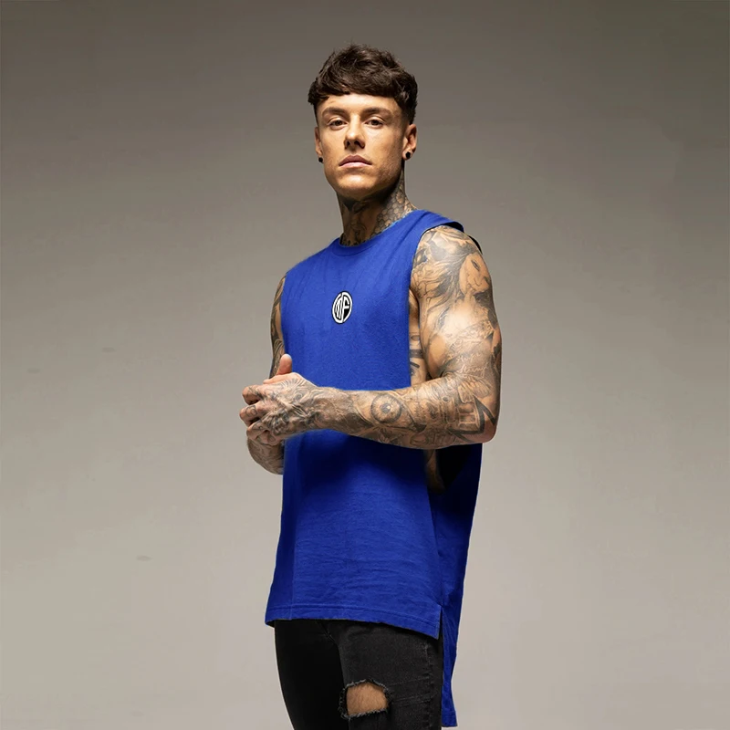 Summer Men Fitness Sport Clothing Extend Cut Off Tank Tops Sleeveless Gym Workout Pumping Iron Comfortable Hip Hop Color T-Shirt