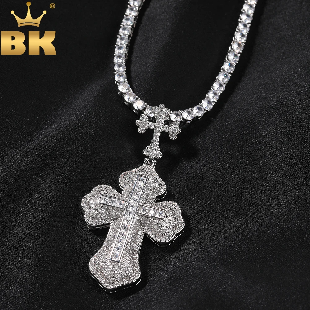 THE BLING KING Double Cross Pendant Necklace Iced Out Cubic Zirconia Link Chain Luxury Hiphop Jewelry For Gift