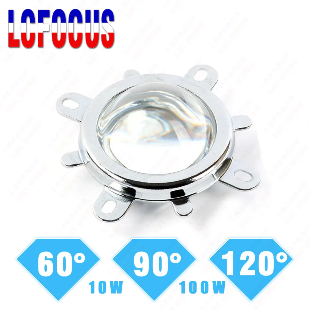 60 90 120 Degrees LED Lens Optical Glass 44mm 50mm 57mm + Reflector Collimator + Fixed Bracket For 10W 20W 30W 50W 100W COB Chip