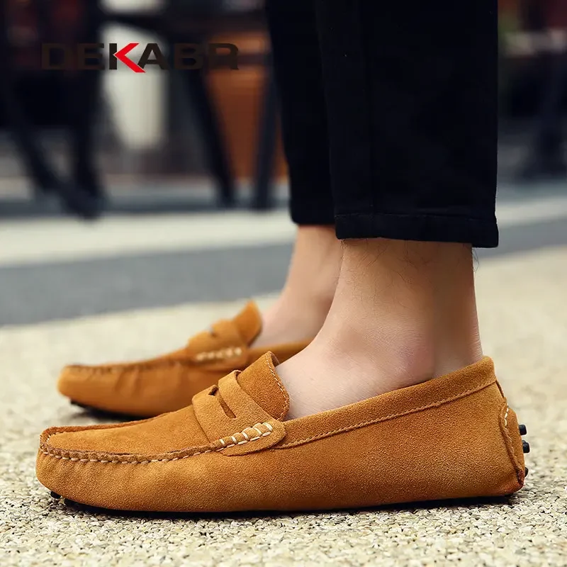 DEKABR Spring Summer New Men\'s Loafers Comfortable Flat Casual Shoes Men Breathable Slip-On Soft Leather Driving Shoes Moccasins