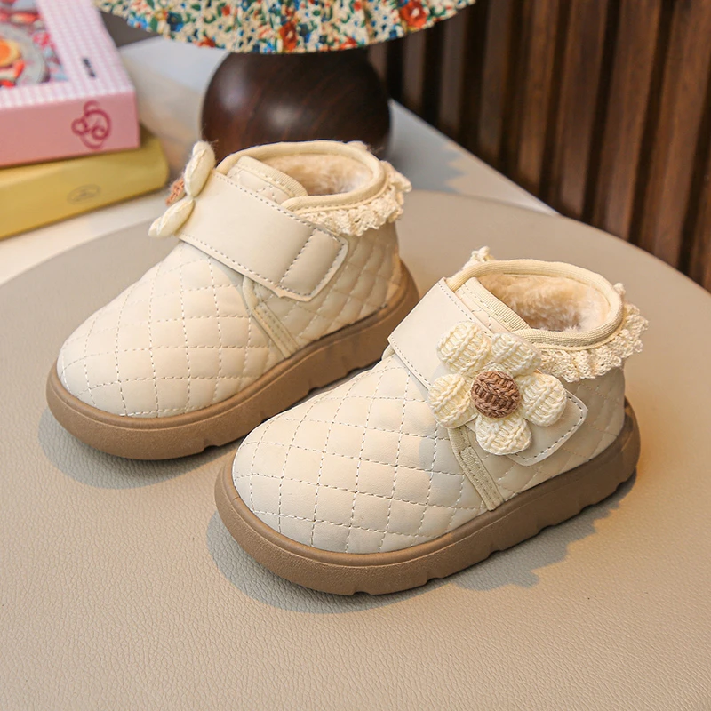Mumoresip Kids Winter Boots Fleece Lined Sweet Floral Girls Ankle Boots Non Slip 2026 Brand New Toddler Girls Warm Snow Cotton