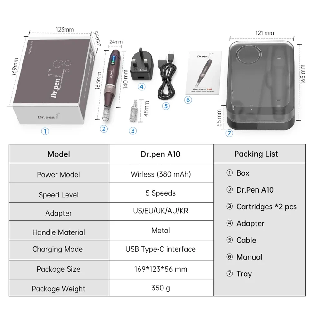 2022 Newest Original Dr.Pen A10 Type-C Charging Wireless Professional Dermapen Microneedling MTS Machine Best Skin Care Tool