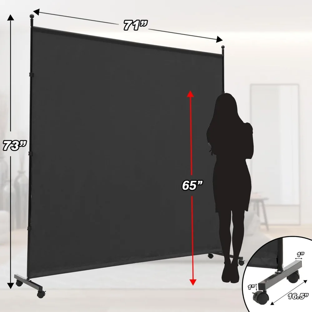 6FT Rolling Fabric Room Divider with Wheels for Home Office Privacy, Freestanding Partition Screen in Black