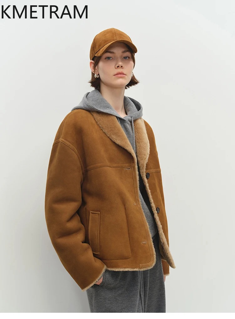 سترة من صوف ميرينو الطبيعي من جلد الغنم مزدوجة الوجه للنساء معطف فرو حقيقي عتيق قابل للعكس 2025 ملابس شتوية للنساء