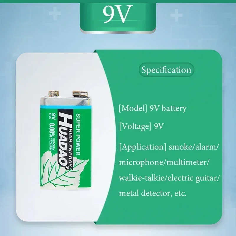 

9V Alkaline Battery 6F22 1100mAh Long-Lasting for Multimeter Smoke Alarm Microphone KTV Toy Carbon Zinc Dry Battery