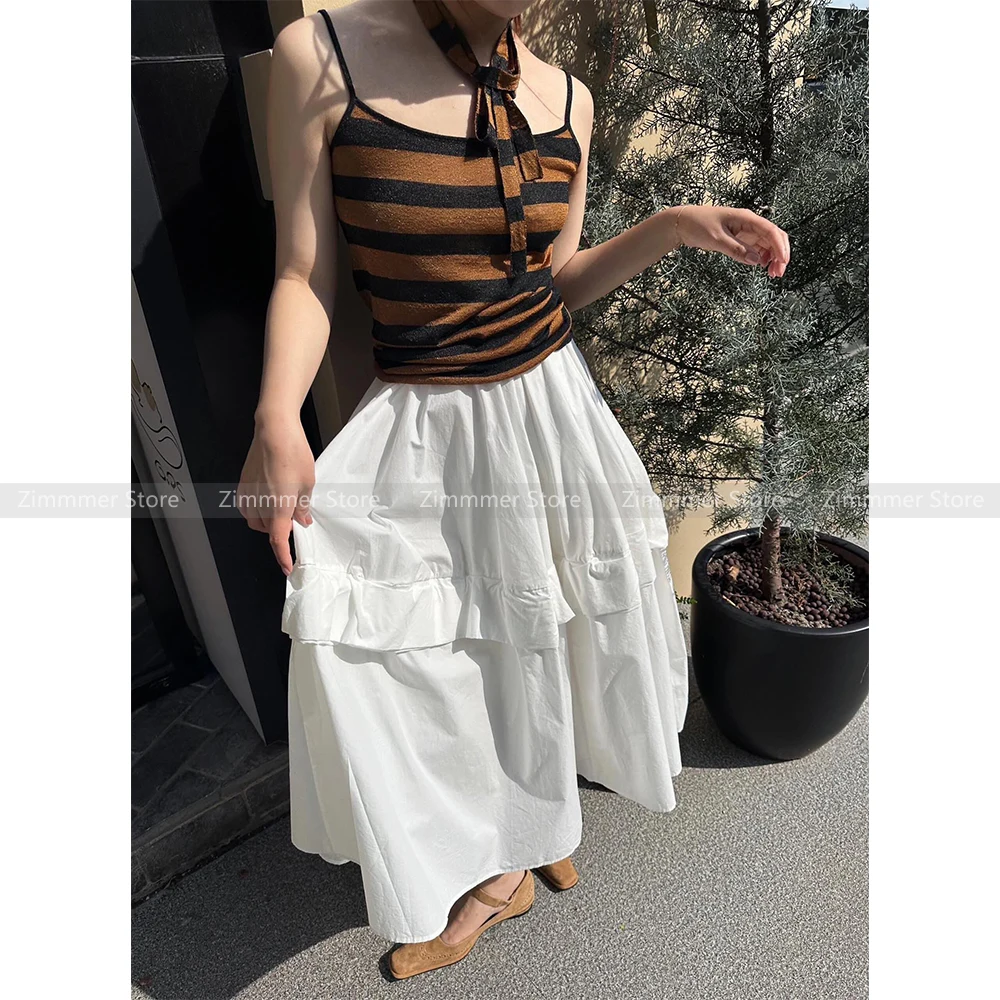 

Retro hot girl design striped contrast color stitching high-end camisole with scarf top