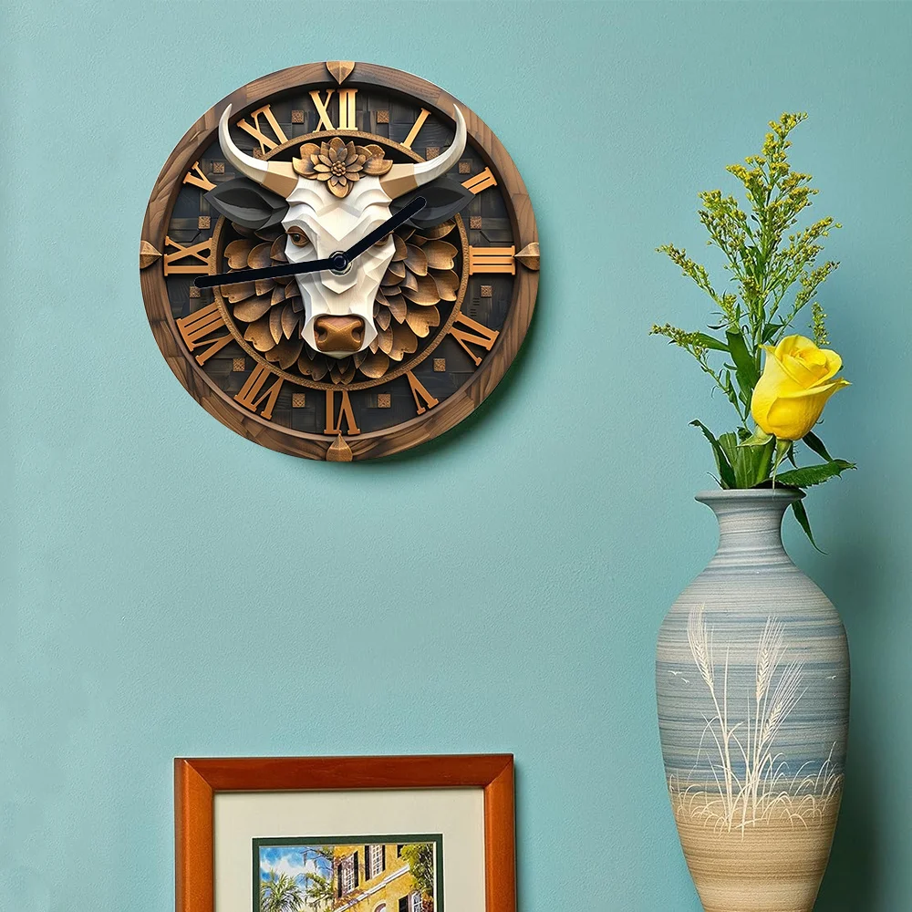 Highland Cow Themed DIY Silent Wall Clock Kit,Includes Movement Mechanism and Hands, Creative Summer Office/Home Decor