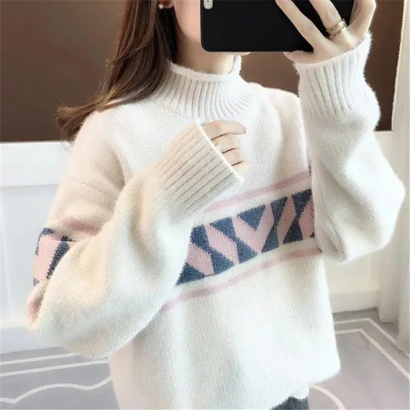 2023 New Women Sweater Turtleneck Pullovers Sweaters Long Sleeves Autumn Winter Female Thicken Warm Casual Knitted Jumpers