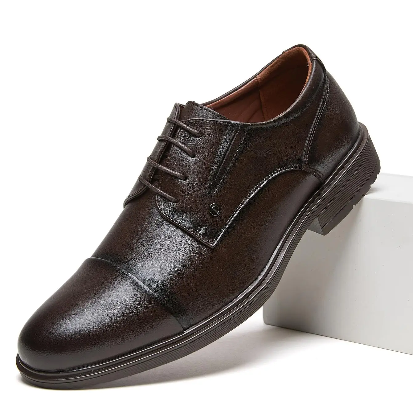 Desai Men's 2026 Autumn Cap Toe Lace-up Leather Shoes Non-slip Sole Business Formal Dress Shoes Wedding Office Occasions