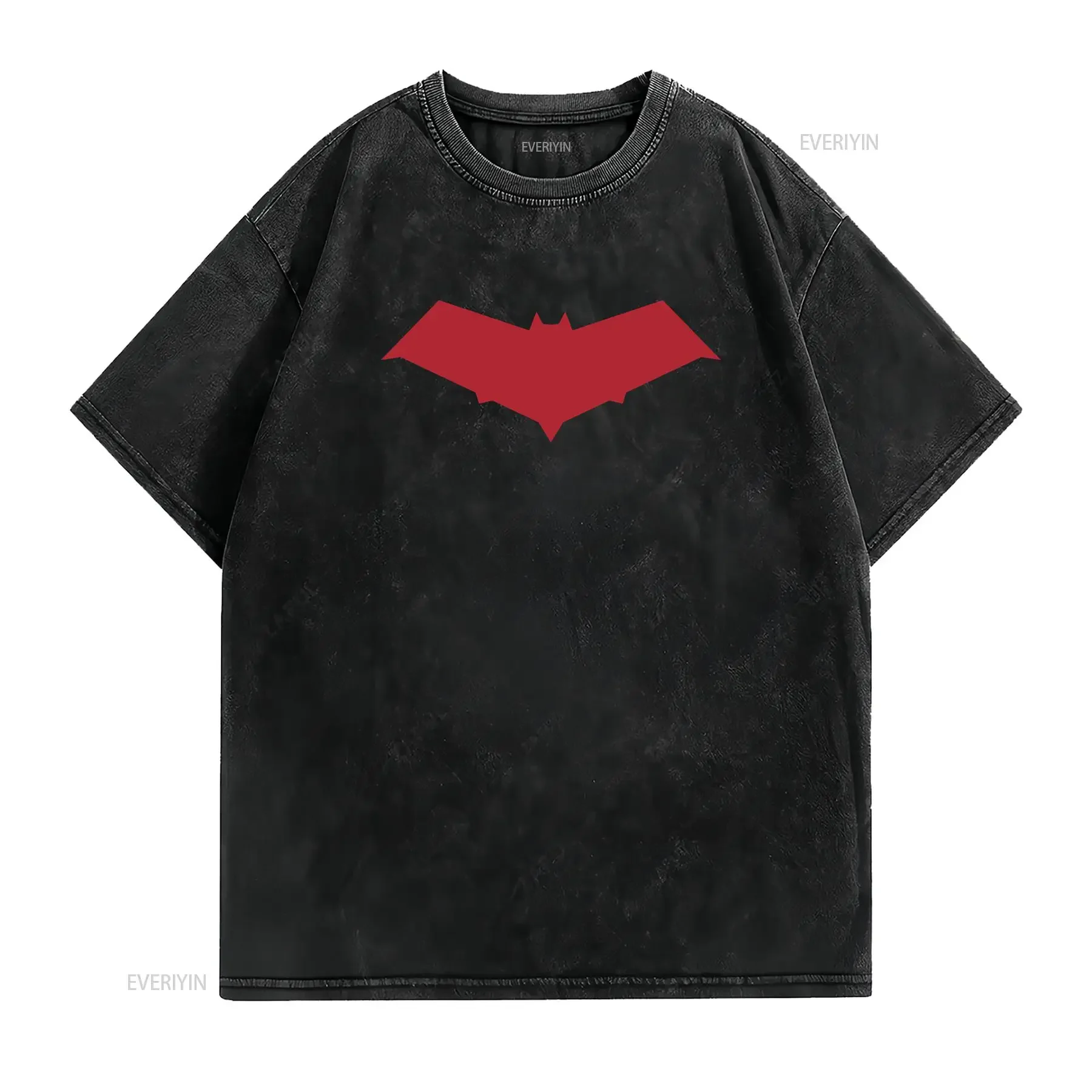 Red Hood Symbol Jason Todd T Shirt Black vintage Washed homme Stretched fashion Versatile Comfortable streetwear Unisex