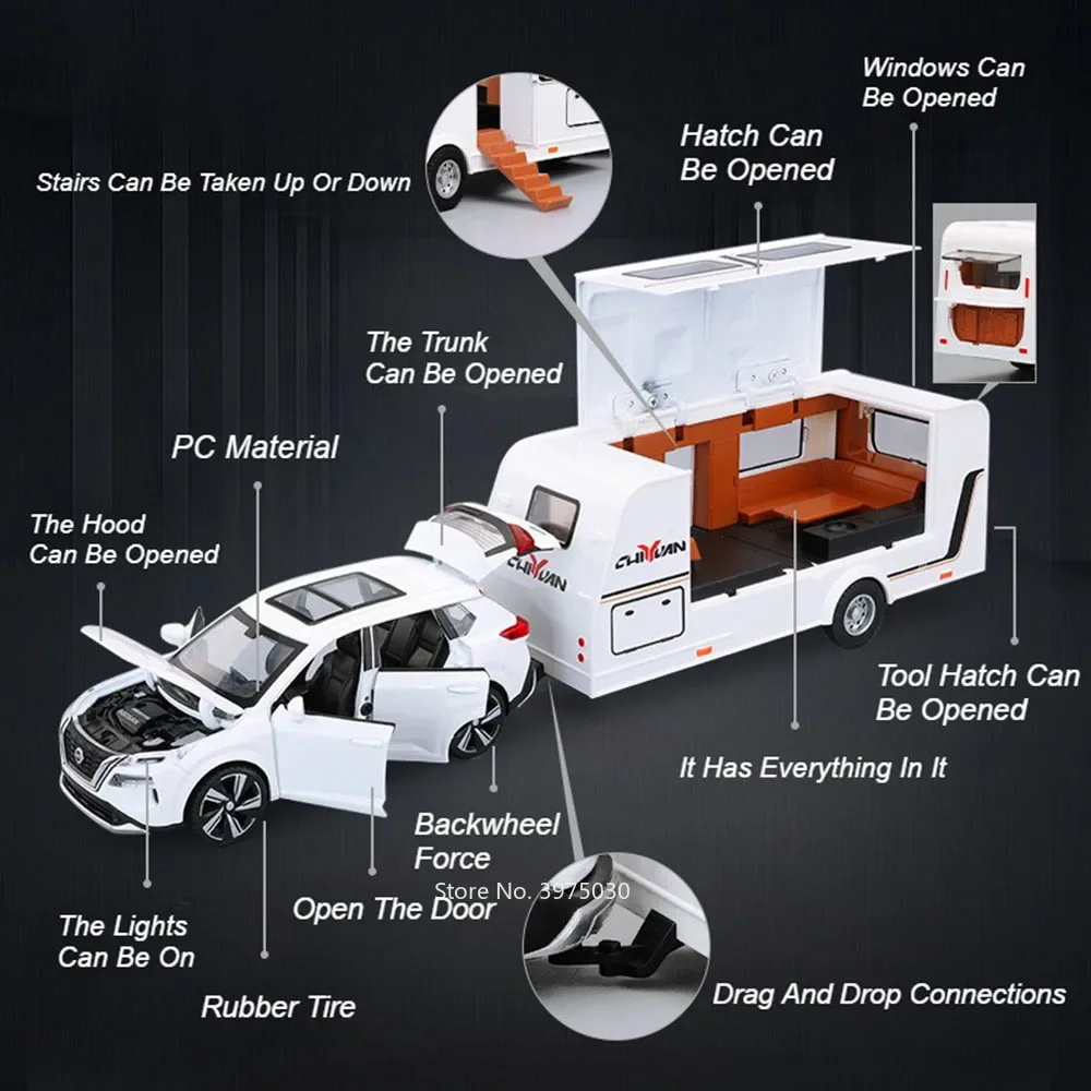 1:32 Lega Nissan X-TRAIL Touring RV Auto Giocattoli Modelli Musica leggera Porta aperta RV Ruota Tirare indietro Veicolo per ragazzi Regali di compleanno