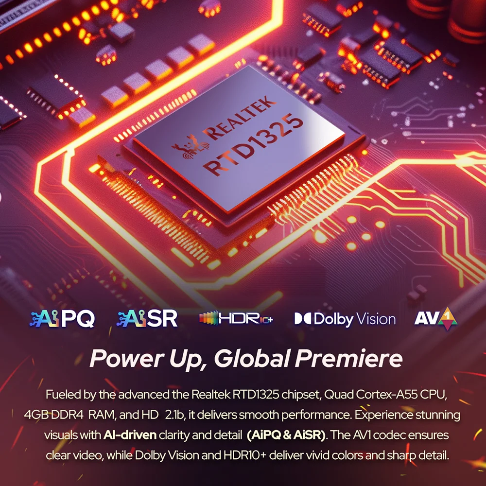 RockTek GX1 UHD Google TV Box Netflix Google معتمد 4GB 32G Realtek1325 يدعم Dolby Atmos Vision 2T2R Wifi6 BT5.2