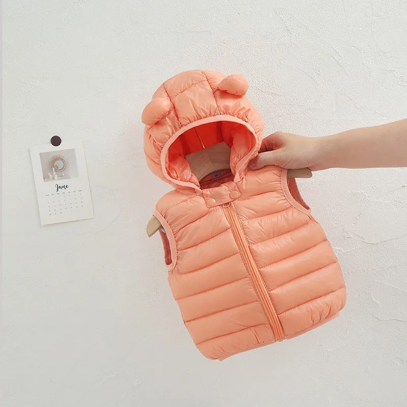 New Baby Boys Girls Warm Down Vest Autumn Winter Cotton Waistcoat With Ears Kids Outerwear Children Clothing Hooded Jacket Vests