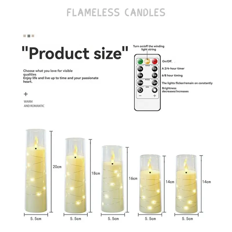 ABVJ-Ambiance Dekorasi Rumah 5 Pcs Lilin LED Tanpa Api Bertenaga Baterai Lampu Berkedip Untuk Suasana Romantis