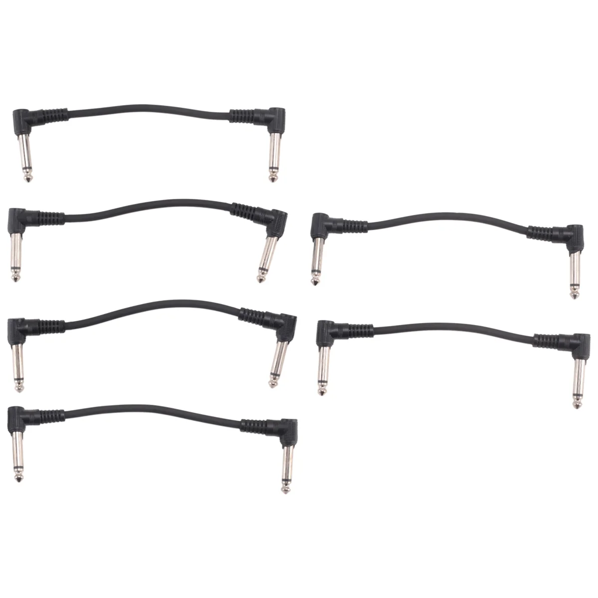 

New 6 x Electric Guitar Cables 6 inch 1/4 Right Angle Effect Pedal Patch Cord Black