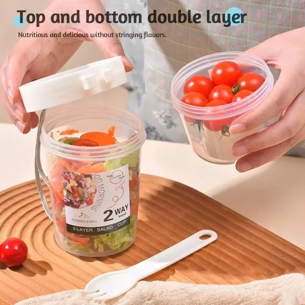 Double Layer Salad Cup Portable Leakproof Breakfast Container Fork Fruit Yogurt Cereal Bottle Air Fryer Liner Kitchen Gadgets