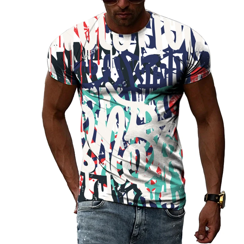 Summer Men\'s Short Sleeve Personality Graffiti 3D Printing T-Shirt Fashion Trend Street Style Boys Round Neck T-Shirt Top 6XL