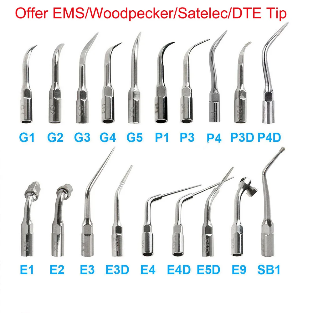 

5pcs Dental Ultrasonic Scaler Tip Scaling Periodontics Endodontics Endo Perio Scaling Tips G P E fit for EMS and WOODPECKER