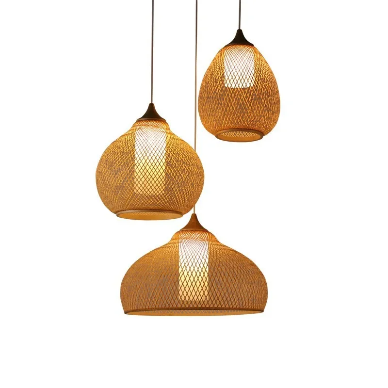 New Chinese Japanese Lantern Restaurant Chandelier, Zen Bamboo Braided Rattan Bamboo Art Chinese Style Homestay